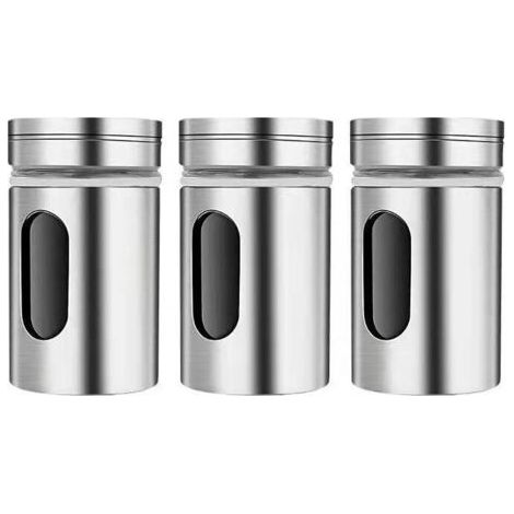 3 Pièces Boîtes à Épices avec Couvercle Pivotant,Bouteille d'assaisonnement en Acier Inoxydable,Pot Epices Set epices Cuisine,pots à épices pour Thé, sel et poivre (1/5)