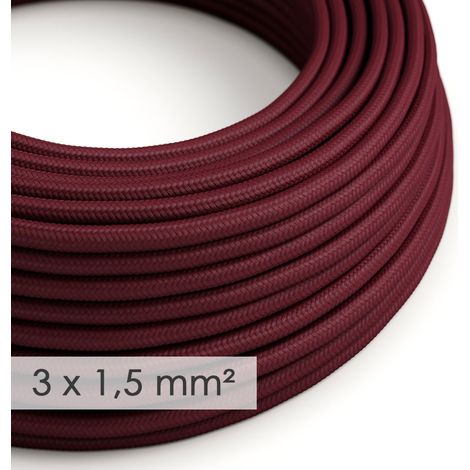 Creative-Cables Cavo elettrico in tessuto, Sezione 3x1,50, Bordeaux RM19, 1 m, Rotondo, Effetto seta