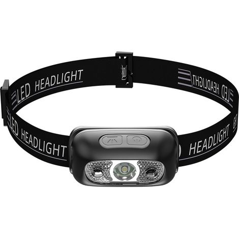 Lampada frontale a LED ricaricabile tramite USB da 500 lumen, ultra luminosa e leggera, ideale per la corsa, con sensore, perfetta per il running e il campeggio, colore nero. (1/4)