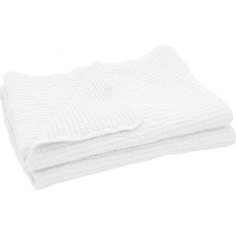Plaid réversible en coton nid d'abeille Blanc 125x180 cm (1/2)