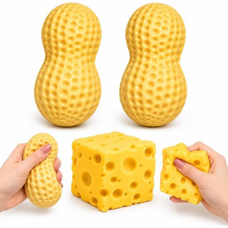 3pcs Squishy Cacahuète,Balle Anti Stress Cacahuètes,Squishy Fromage,Jouet Sensoriel Anti-Stress pour Adulte pour Bureau école Apaisement
