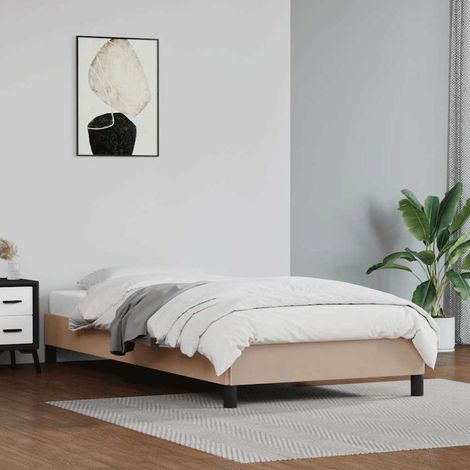 Cadre de lit 90 x 200 cm avec sommier à lattes, similicuir cappuccino, sans matelas - PANGIVO (1/5)