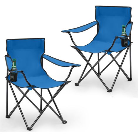 SUNULA 2er Set Campingstuhl Faltbar bis 100 kg Klappstuhl mit Getränkehalter und Tasche, Blau (1/5)