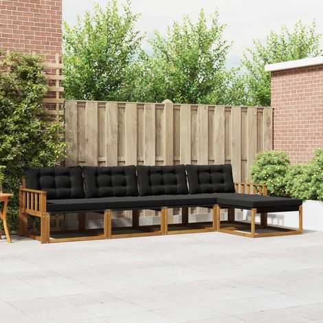Outdoor-Sofagarnitur mit Kissen 5 pcs Natürlich und Schwarz (1/5)