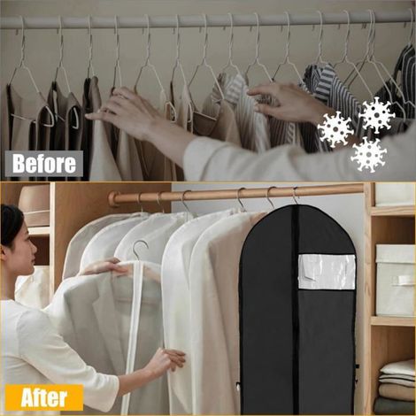 2PCS Housses de Vêtements Pliable 180 60cm, Housse de Protection Respirante Anti Poussière (Noir) (1/4)