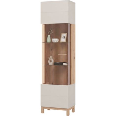 Vetrina Usseaux, Mobile Espositore 4 Ripiani, Apertura Battente, Un'anta, 51.5x35x191.5h cm Marrone