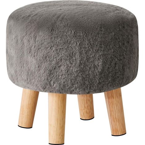 Tabouret Pouf Ottoman Moderne, Petit Ottoman, Tabouret en Bois Massif, Tabouret Rond Ottomane, Tabouret Bas, Tabouret de Canapé, Repose-Pieds pour Salon Chambre 32×32×32CM Gris foncé HBD035GR (1/5)