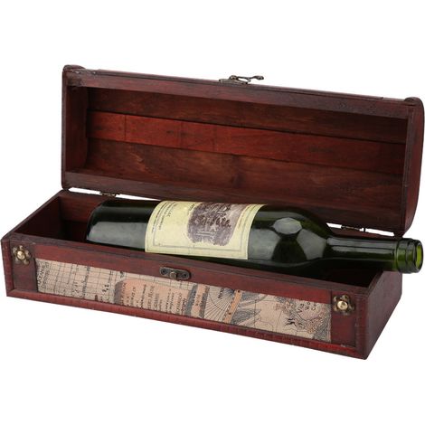 Coffret à vin vintage pour une seule bouteille, coffret d'emballage en cuir pour le vin, coffret cadeau de vin vieilli de style ancien, vente en gros et sur mesure. (1/3)