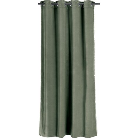 Rideau Occultant et Thermique en Coton Épais à Œillets Vert Thym 135 x 280 cm - PANGIVO (1/2)