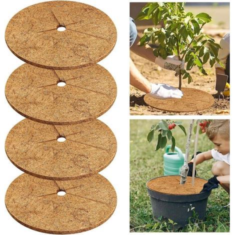 Disque de paillage en fibre de coco 30 cm – Lot de 4 – Épais et biodégradable – Protection des plantes en pot et jardin
