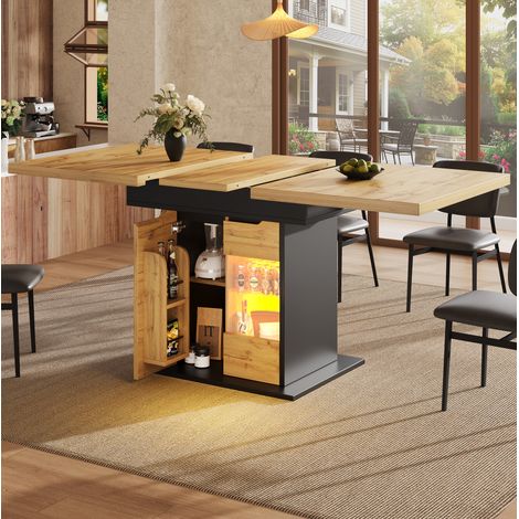 MEUBLIV Table à manger extensible 110-140x80 cm noire – LED, rangement, sans matelas (1/5)