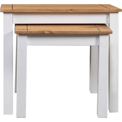 Maison Exclusive - Tables gigognes 2pcs Blanc Bois pin massif Assortiment Panama (1/5)