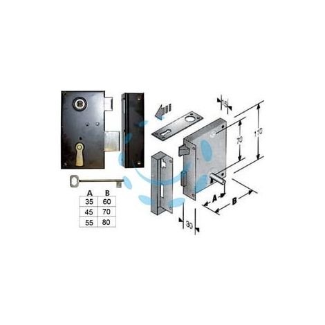 SERRATURA DA APPLICARE PER CANTINE SCROCCO E CATENACCIO 185 - mm.55, lunghezza mm.80 DX (4L1850806D)