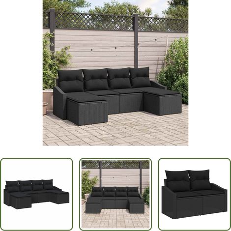 vidaXL Banquet extérieur - Ensemble de salle à manger pour jardin avec coussin 6 pcs Noir (1/5)