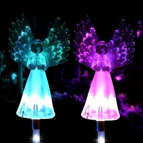 Lot de 2 lampes solaires en forme d'ange pour extérieur - Étanches - Colorées et lumineuses - Décoration de jardin - Pour jardin, cimetière, tombe, trottoir, cour, pelouse (1/5)
