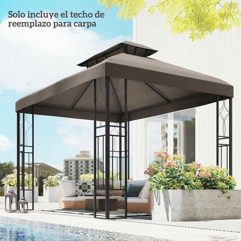 Tenda da sole di ricambio 4x3 m con doppio tetto, fori di drenaggio e protezione UV. Solo tenda da sole. Telaio non incluso. Marrone.