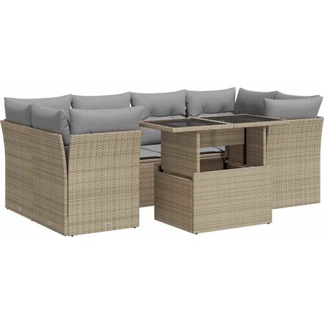 Set sofás de jardín 7 piezas y cojines ratán sintético beige vidaXL (1/5)