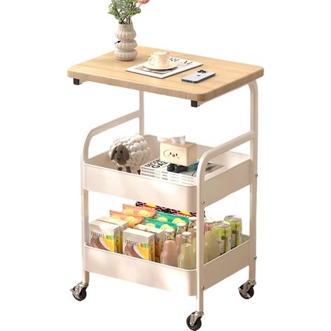 Carrito de cocina, construcción de acero inoxidable, múltiples opciones de almacenamiento, BLANCO (1/2)