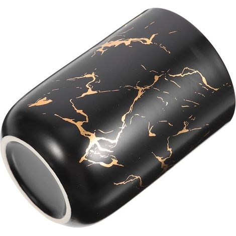 Gobelet Salle de Bain Céramique à Motif Marbre Tasse Portable Multifonction pour Bain de Bouche et Rangement Pratique Noir Élégant (1/5)