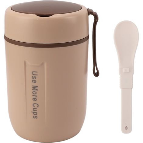 Bocal alimentaire isotherme de 600 ml avec couvercle de sécurité et cuillère, en acier inoxydable 304, étanche, pour enfants (garçons et filles), couleur kaki. (1/5)