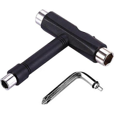 Outil multifonction portable tout-en-un pour skateboard, comprenant une clé Allen en T, une clé cruciforme en L et un tournevis cruciforme. (1/5)
