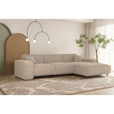 Ecksofa Designersofa GLORIA in Stoff Scala Beige Ottomane Rechts