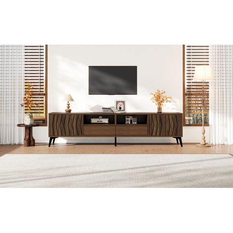 TV-Lowboard 180 x 35 x 45 cm aus Spanplatte, Walnuss, 6 Fächer – MEUBLIV (1/5)