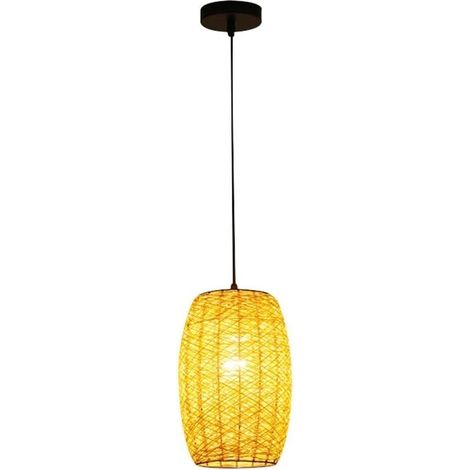 1 lumières – Lampe suspendue en rotin d'herbe, lampes suspendues au plafond avec abat-jour tambour – Lampe à suspension rustique, lampes industrielles du milieu du siècle pour couloir, chambre, loft, (1/5)