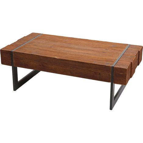 Tavolino salotto divano elegante HHG-898a legno pino massello 40x120x60cm metallo legno scuro