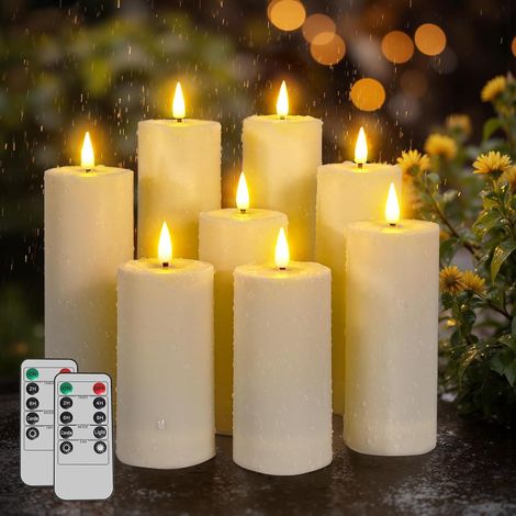 Lot de 8 Bougie LED Flamme Vacillante, Ivoire, Étanche, Avec Télécommande Et Minuterie, Pour Extérieur Et Intérieur (1/5)