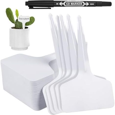 Outdoor Garden Labels, 100PCS T-Type Plastic Vegetable Garden Labels with Pen, T-Shaped Plant Markers and Labels, for Seeds, Herbs, Flowers 100 Pieces T (1/5)