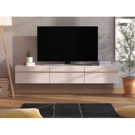 TV-Möbel Paitone, ein Regalboden, 3 Türen, 3 Fächer, 192x42x32h cm Beige (1/5)