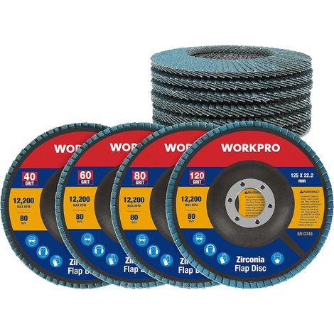 Pack of 10 Sanding Discs with Flap 125 mm, Grit 40-60-80-120 (1/5)