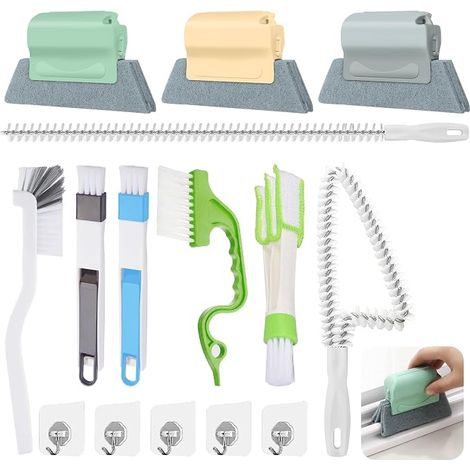 Cleaning Brushes for Window Grooves Set, Window Rail Cleaner with Hooks, Cleaning Tools for Sliding Doors, Shutters, Air Conditioners (1/5)