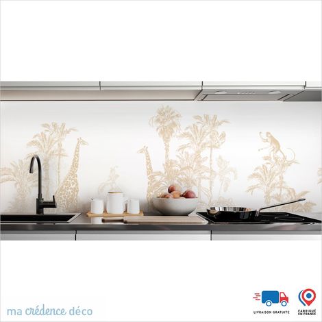 Crédence : Dessin jungle et animaux 3 - Couleur Beige ivoire - Alu composite - 120 - 60 (1/3)