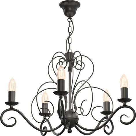Lampadario a sospensione rustico nero Mauro 5xE14 Luminex