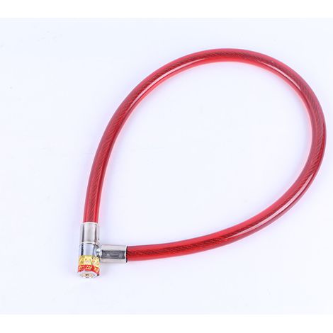 Antivol de vélo avec clé — Antivol portable à câble en acier. Convient aux vélos, motos et portails (Rouge – 12,5 mm d'épaisseur). (1/4)