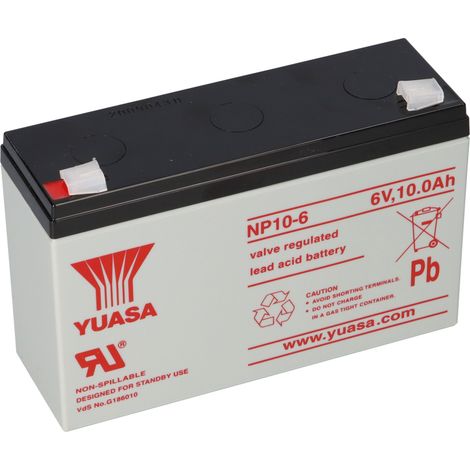 Yuasa NP10-6 AGM-Bleiakku 6V 10Ah VdS – Faston F1 4,8 mm (1/5)