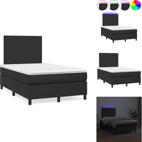 Sommier à lattes de lit matelas LED noir 120x190 cm similicuir - Lit Plateforme - Lit Design - Lit Moderne - Lit Avec Rangement - Tête De Lit Ajustable (1/5)