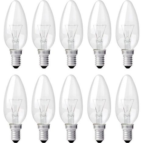 Ampoule Bougie Clair E14 40W, Ampoule Incandescence Dimmable, Blanc Chaud 2700K, 400LM, Ampoule Flamme, E14 Ampoules à bougie à vis Edison, Pack de 10 (1/4)