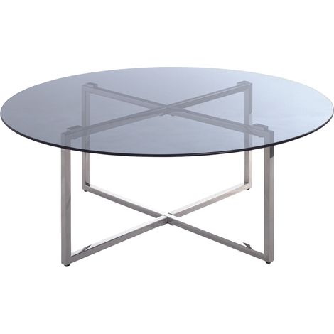 Table basse en inox et verre trempé - Diamètre 100 x Hauteur 45 cm -PEGANE- (1/5)