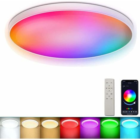 Lámpara de techo LED inteligente con control remoto, 24 W, 30 cm, 2400 lm, 2700-6500 K, multicolor, regulable, con app Syn, control de música, temperatura de color, brillo y temporizador para dormitor (1/5)