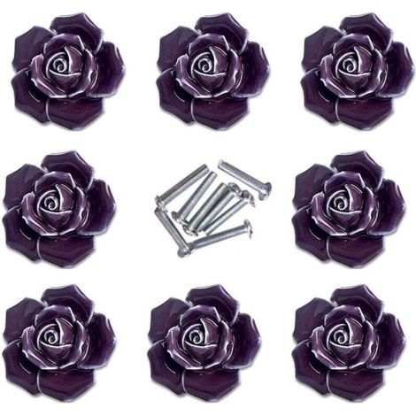 8pcs élégant violet rose tire fleur céramique armoire boutons placard tiroir tirer poignées