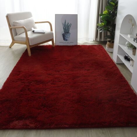 Tapis shag moelleux salon moderne - Rouge vin moquette courte antidérapante - 80x160 cm tapis sol doux (1/5)