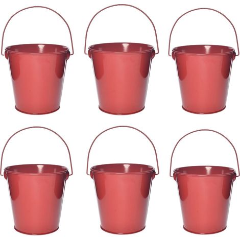 NineClouds Paquet de 6 seaux galvanisés colorés de 4,3 pouces pour les enfants, la salle de classe et les cadeaux de fête (rouge) (1/5)