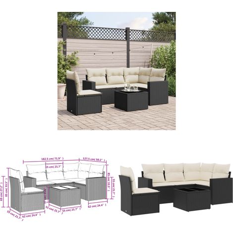 6-tlg. Garten-Sofagarnitur mit Kissen Schwarz Poly Rattan - Gartenmöbel - PE-Rattan Möbel - Outdoor Sofa - Esstisch Set - Lounge Set - Home & Living (1/3)