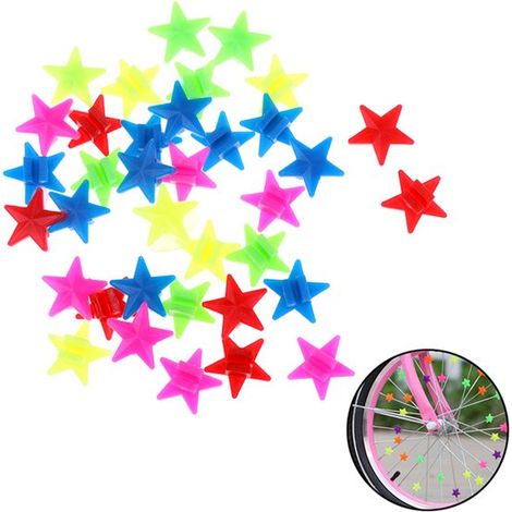 Lot de 36 perles étoiles pour rayons de vélo - Réflecteurs décoratifs - Décoration de roues pour enfants - Perles de vélo en forme d'étoile (1/5)