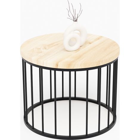 LAMO Manufaktur Couchtisch rund aus Holz 50 x 40 cm - Beistelltisch rund, Wohnzimmertisch, Sofatisch - kleiner Tisch, modern coffee table, Beistelltisch metall - Farbe: Natur, Beine: Schwarz (1/5)