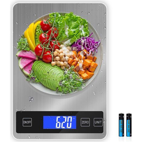 Balance de cuisine numérique 22 LB 5 unités balance alimentaire poids grammes et onces grand panneau échelle numérique avec fonction tare avec écran LCD 1pc (10kg / 1g pour la batterie en anglais) (1/5)