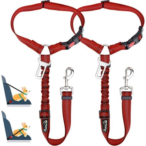 SlowTon Hundegurt Auto 2-in-1 Kopfstützen-Rückhalte Anschnallgurt D.Rot 2Pcs (1/5)